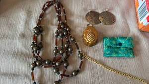 lot 1927 image: Mixed Jewelry Lot with Beaded Necklace and Accessories