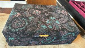 lot 1944 image: Floral Print Jewelry Box with Mirror and Compartments