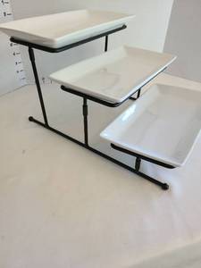 lot 1279 image: Three tiered serving piece on metal stand