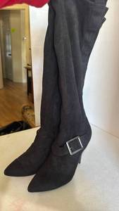 lot 1551 image: BCBGirls Black Suede Knee High Boots with Buckle Detail size 8.5