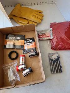 lot 3013 image: Mixed Tool and Utility Lot with Leather Gloves and Supplies