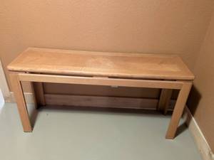lot 26 image: Oak Wood Console Table with Geometric Pattern Top