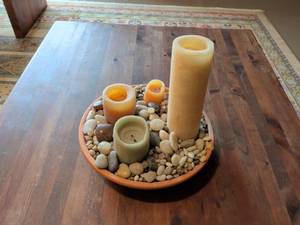 lot 29 image: Terra Cotta Planter with Candle Set and River Stones