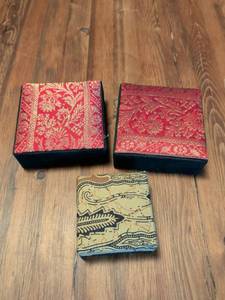lot 36 image: Asian Brocade Fabric Jewelry Storage Boxes Set