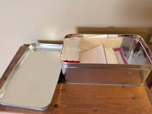 lot 39 image: Metal Storage Box with Invitation Envelopes and Stationery