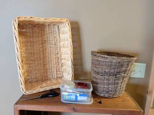 lot 41 image: Wicker Storage Baskets and Office Supplies Bundle