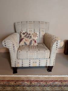 lot 49 image: Upholstered Armchair with Geometric Pattern