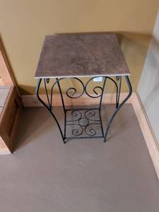 lot 50 image: Wrought Iron Side Table with Stone Top