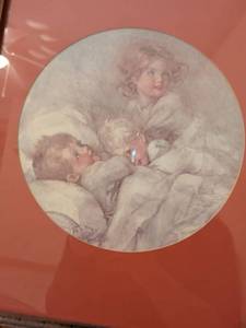 lot 63 image: Framed Children Portrait Print in Circular Vignette