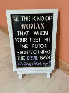 lot 66 image: Funny Quote Chalkboard Sign with White Wooden Frame and Easel Stand