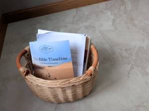 lot 70 image: Bible Timeline Study Materials with Wicker Storage Basket