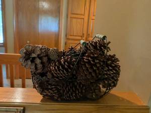 lot 91 image: Wire Basket with Natural Pine Cones