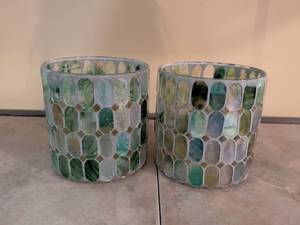 lot 134 image: Mosaic Glass Candle Holders Set of 2