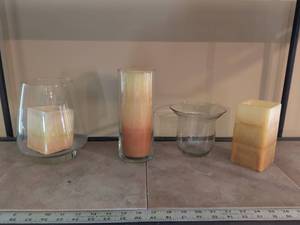 lot 141 image: Glass Hurricane Candle Holders with Pillar Candles Set