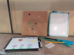 lot 149 image: Office Supply Bundle with Cork Board and Dry Erase Whiteboard
