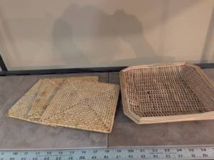 lot 156 image: Woven Rattan Serving Tray Set