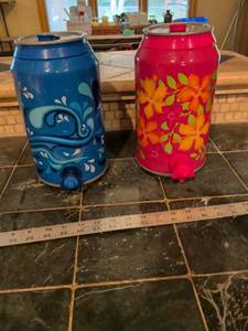 lot 207 image: Decorative Ceramic Beverage Dispensers with Spigots