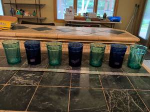 lot 209 image: Set of Colored Glass Tumblers Blue and Green
