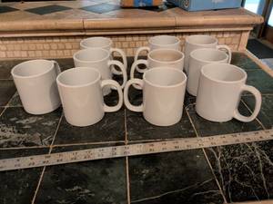 lot 232 image: Set of 10 White Ceramic Coffee Mugs
