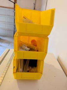 lot 270 image: Yellow Storage Bins with Mixed Craft and Hobby Supplies