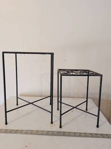 lot 287 image: Black Metal Plant Stands with Decorative Scrollwork Design