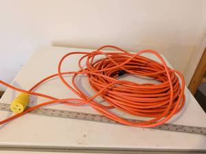lot 300 image: Heavy Duty Orange Extension Cord with Yellow Connector