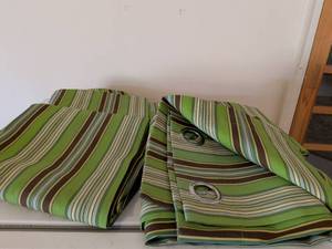 lot 355 image: Waverly Green Stripe Grommet Curtain Panels Set approximately 94 in Long