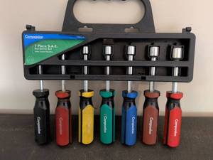 lot 375 image: Companion 7 Piece SAE Nut Driver Set with Color Coded Handles