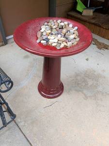 lot 471 image: Red Ceramic Pedestal Birdbath with Natural Stone Collection