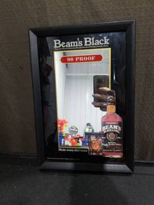 lot 3371 image: Jim Beam Black Label Bourbon Whiskey Framed Advertising Mirror