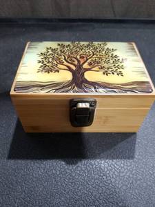 lot 3385 image: Tree of Life Wooden Jewelry Box with Hinged Compartments Small