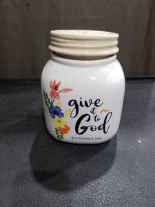 lot 3413 image: Youngs  Ceramic Floral Give It to God Blessing Jar