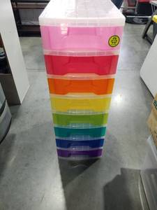 lot 3428 image: Rainbow Colored Plastic Storage Drawer Tower with 8 Compartments