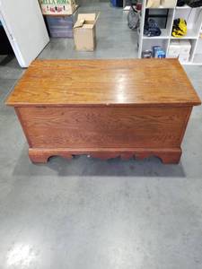 lot 3436 image: Solid Wood Storage Trunk with Cedar Lining Piece Broken See Pictures