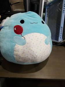 lot 3441 image: Squishmallow Whale Plush Toy with Red Lollipop