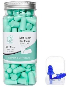 lot 36809 image: Ultra Soft Foam Earplugs for Sleep - 38dB Noise Cancelling Ear Plugs Perfect for Work, Travel & Shooting. Soundproof & Noise Reduction - 60 Pairs Value Pack (Water Blue) - Retail $10