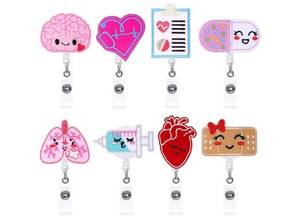 lot 36816 image: 8 Pcs Nurse Badge Reels Cute Felt Retractable Funny Nursing Badge Reels Themed Holders Gift for Medical Pediatric Doctors ID Name Cards Lanyards Holidays(Lovely Style) - Retail $9