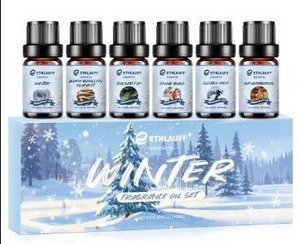 lot 36817 image: Essential Oils Winter Set, Fragrance Essential Oils Gift Set for Diffuser, Soap & Candle Making Scents - Gingerbread,Warm Woollen Blanket, Balsam Fir, Snow Walk, Sleigh Ride - Retail $10