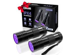 lot 36826 image: 2 Pack UV Flashlight, 12 LED Handheld Blacklight Flashlight 395nm Mini Light Torch Detector for Dog Pet Urine Stains, Bed Bugs and Scorpions. (Batteries not Included) - Retail $7