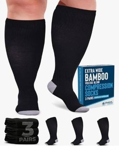 lot 36829 image: Doctors Select 3 Pairs Plus Size Compression Socks Wide Calf - Bamboo Viscose Knee High Socks  Circulation Support - Retail $25
