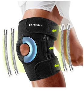 lot 36879 image: Knee Brace for Women & Men, Knee Pain Relief with 1.5X Springs Side Stabilizers & Patella Gel Pads Maximum Knee Support Brace for Arthritis Pain, Meniscus Tear, Mountain Climbing, Workouts (Black, Medium) - Retail $10
