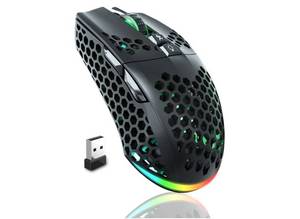 lot 36883 image: SM600 Honeycomb Shell Gaming Mouse Wireless,Tri-Modes BT2.4G WirelessType-C Wired Gamer Mouse with 2 Side Buttons, Macro Programmable and RGB Light for PCMacLaptop,Black - Retail $27