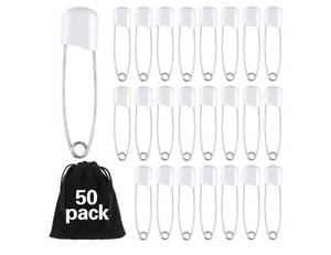lot 36892 image: 50 Pieces Diaper Pins Safety 2.2 Inch Plastic Head Cloth Diaper Nappy Pins with Locking Closures Stainless Steel with Velvet Bag(White) - Retail $7