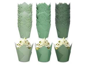 lot 36897 image: 180Pcs Gradient Green Tulip Cupcake Liners Sage Green Tulip Muffin Baking Liners Wrappers Baking Cup for Bridal Baby Shower Wedding Birthday Party Decor - Retail $16