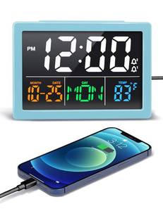lot 36898 image: Digital Alarm Clock, with 5.5 Large LED Time Display, Adjustable Alarm Volume, 6 Level Brightness, Alarm Settings, USB Charger, Temperature Detect, Snooze, Clocks for Bedroom, Bedside, Desk, Black - Retail $20