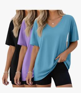 lot 36901 image: 3 Pack Womens Oversize Nursing Shirts for Breastfeeding with Hidden Zippers Loose Fit Short Sleeve Maternity Tops - Retail $40