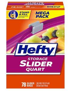 lot 36904 image: Hefty Slider Storage Bags, Quart Size, 78 Count - Retail $8