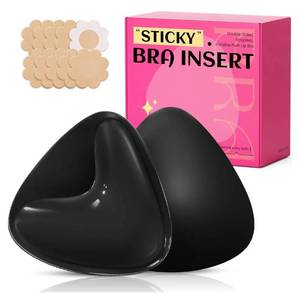 lot 36908 image: Double Sided Sticky Bra Inserts, Invisible Push Up Sticky Bra Pads for Large Breasts, Stick on Bra for Bikini Swimsuits (Medium, Black) - Retail $20