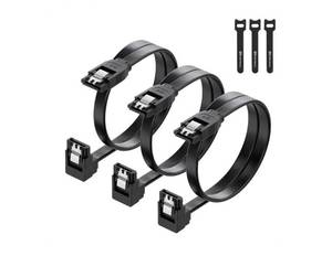 lot 36925 image: Cable Matters 3-Pack 90 Degree SATA Cable - 18 Inch, SATA III 6Gbps Right Angle Data Cable for SSD, HDD, CDDVD Drives, Hard Drive, Optical Drive, Gaming PC, Desktop, Motherboard, Black - Retail $6