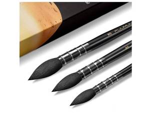 lot 36928 image: Watercolor Brushes Set, 3Pcs Fuumuui Round Quill Mop Fine Tips Watercolor Paint Brush, Soft Synthetic Squirrel Bristles, Short Handles for Watercolor Gouache Ink Painting - Sizes #2 6 8 - Retail $20